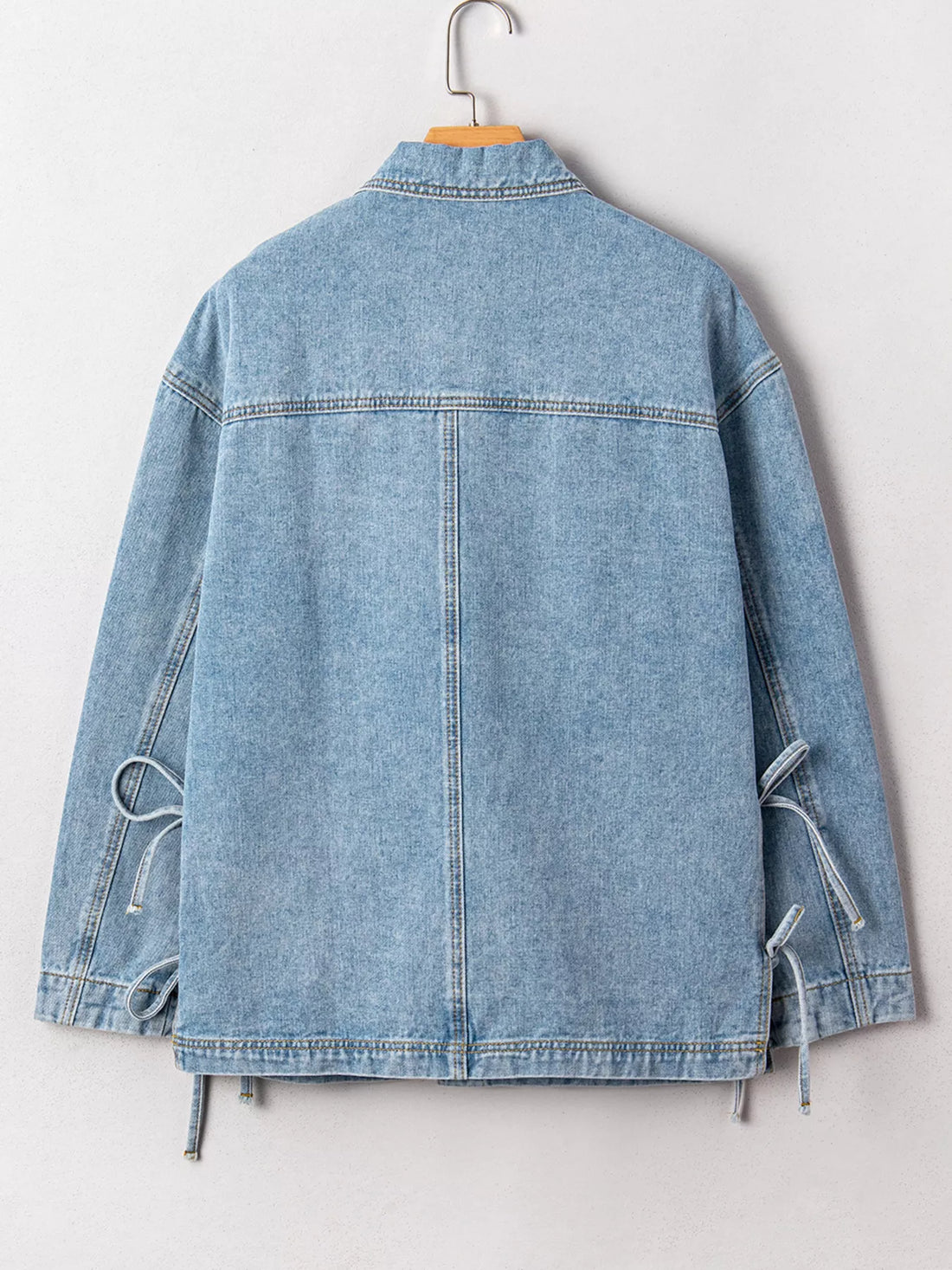 Patched Pockets Side Tie Denim Jacket - cas7m