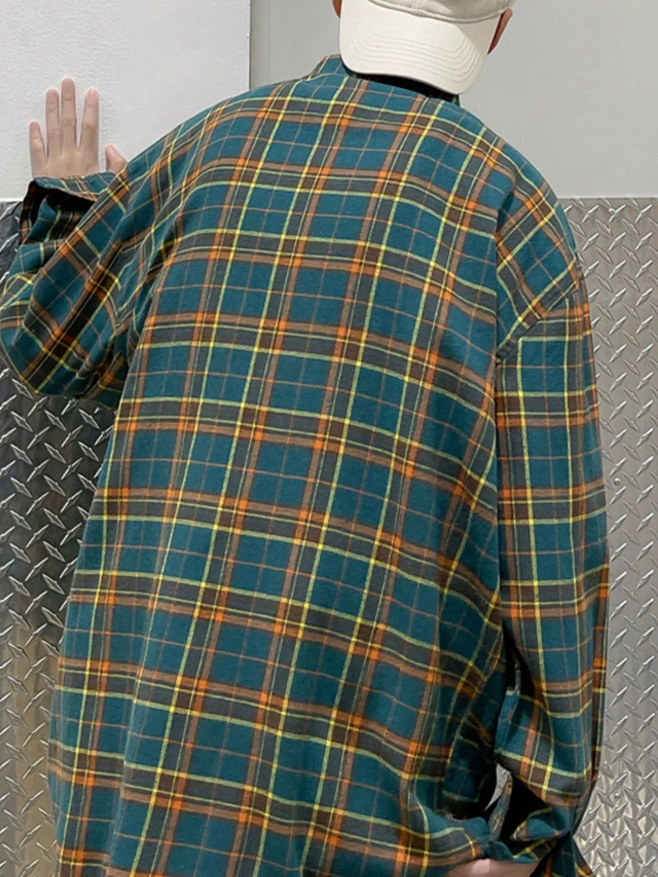 Men's Plus Size Plaid Long Sleeve Shirt - cas7m