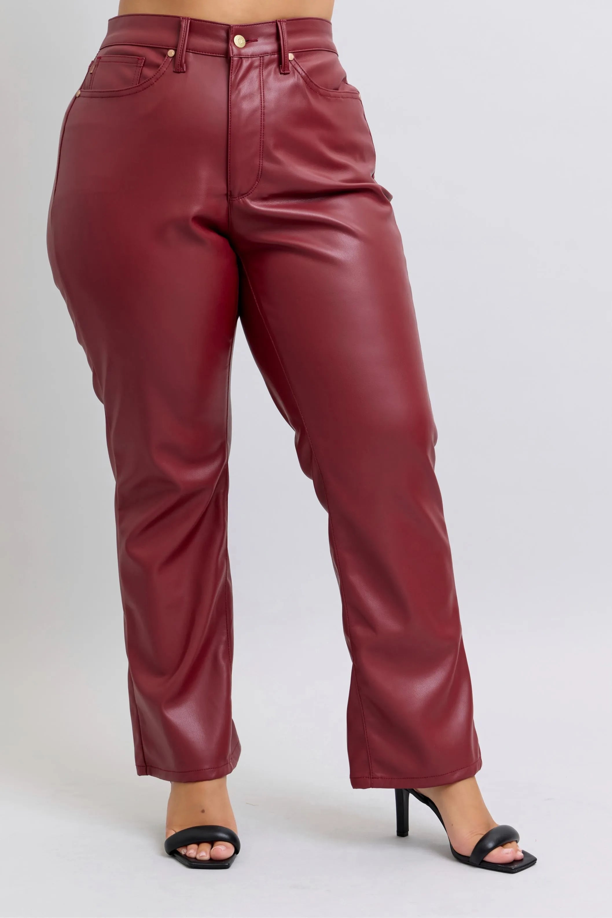 Judy Blue Full Size High Waist Tummy Control Faux Leather Straight Pants Plus Size - cas7m