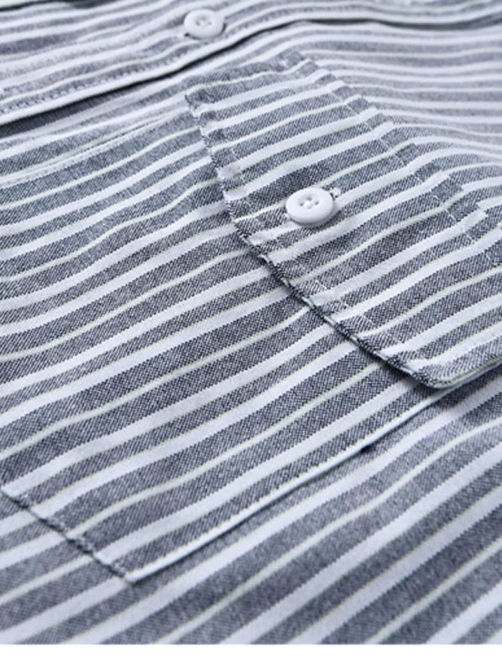 Men's Plus Size Striped Casual Long Sleeve Shirt - cas7m