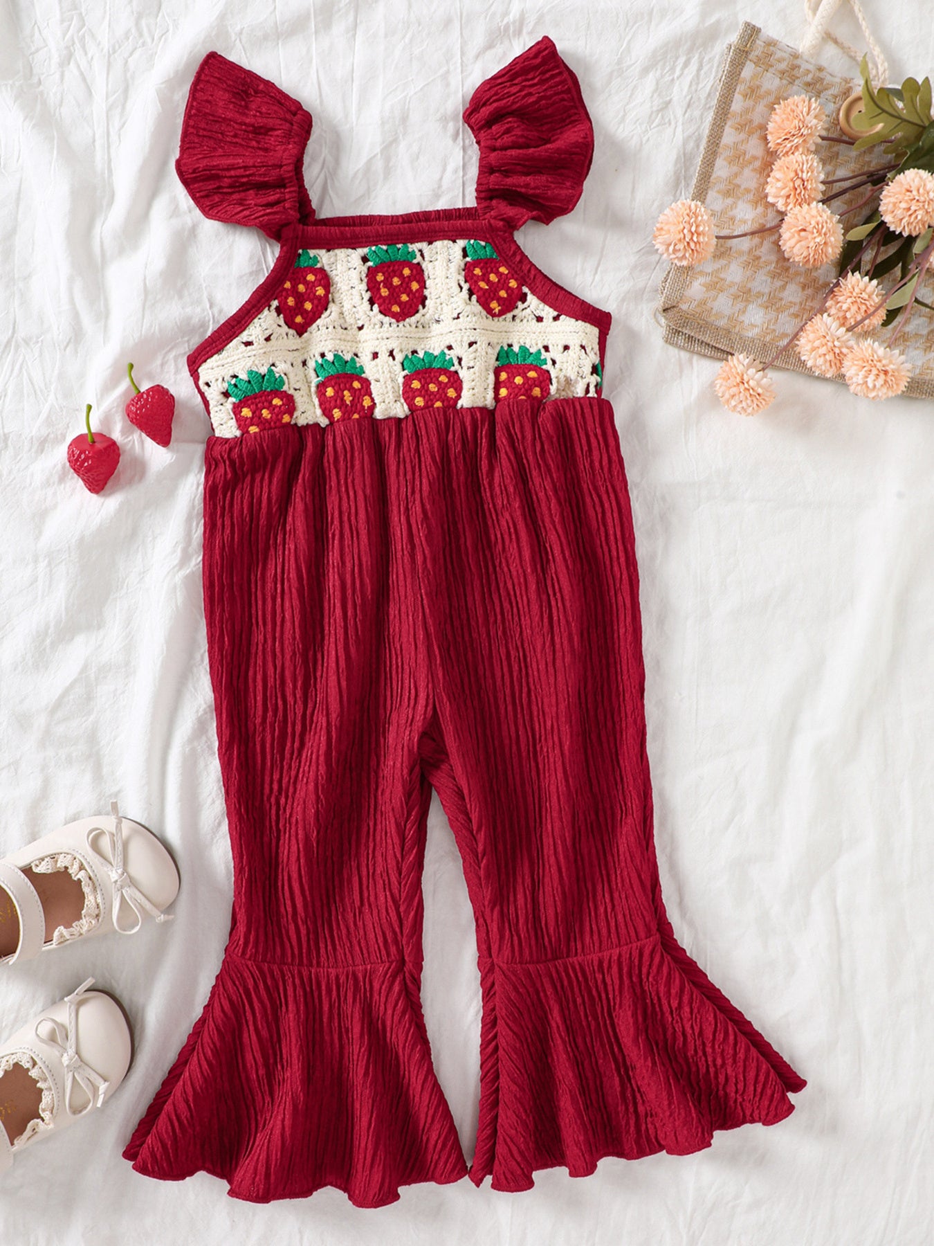 Children's Crochet Ruffle Trim Jumpsuit - cas7m