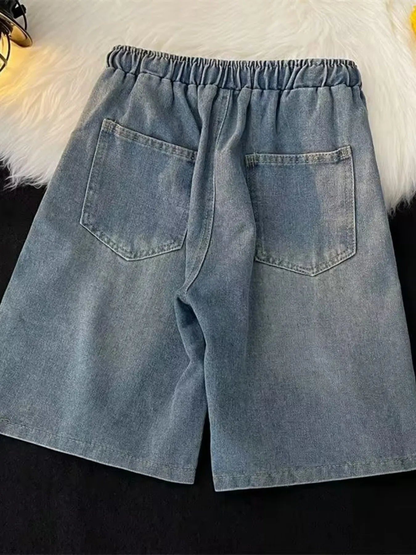 Men's Full Size Casual Loose Fit Denim Shorts with Drawstring Plus Size - cas7m