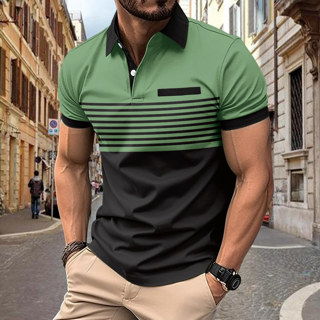 Casual Striped Shirt With Chest Pocket Men Clothing - cas7m