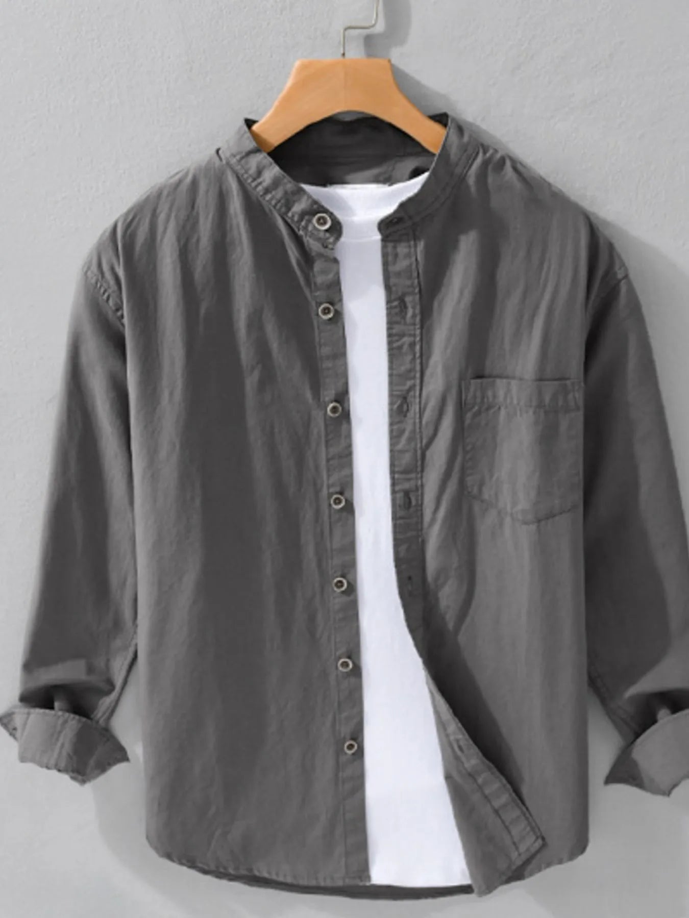 Men's Plus Size Button Up Long Sleeve Shirt - cas7m