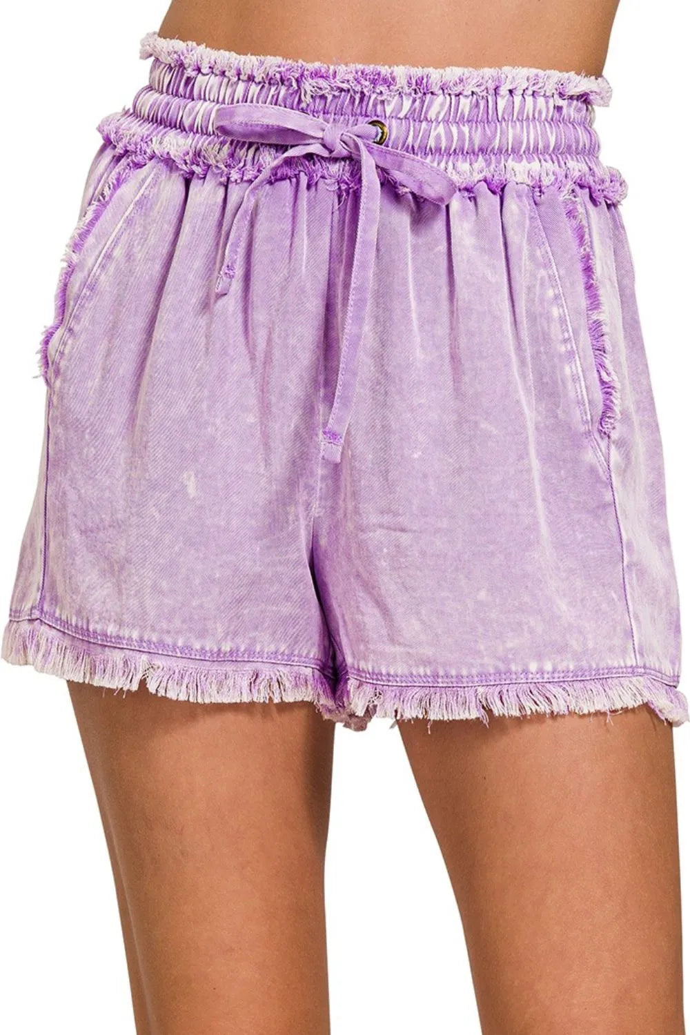Zenana Mineral Frayed Hem Washed Shorts - cas7m