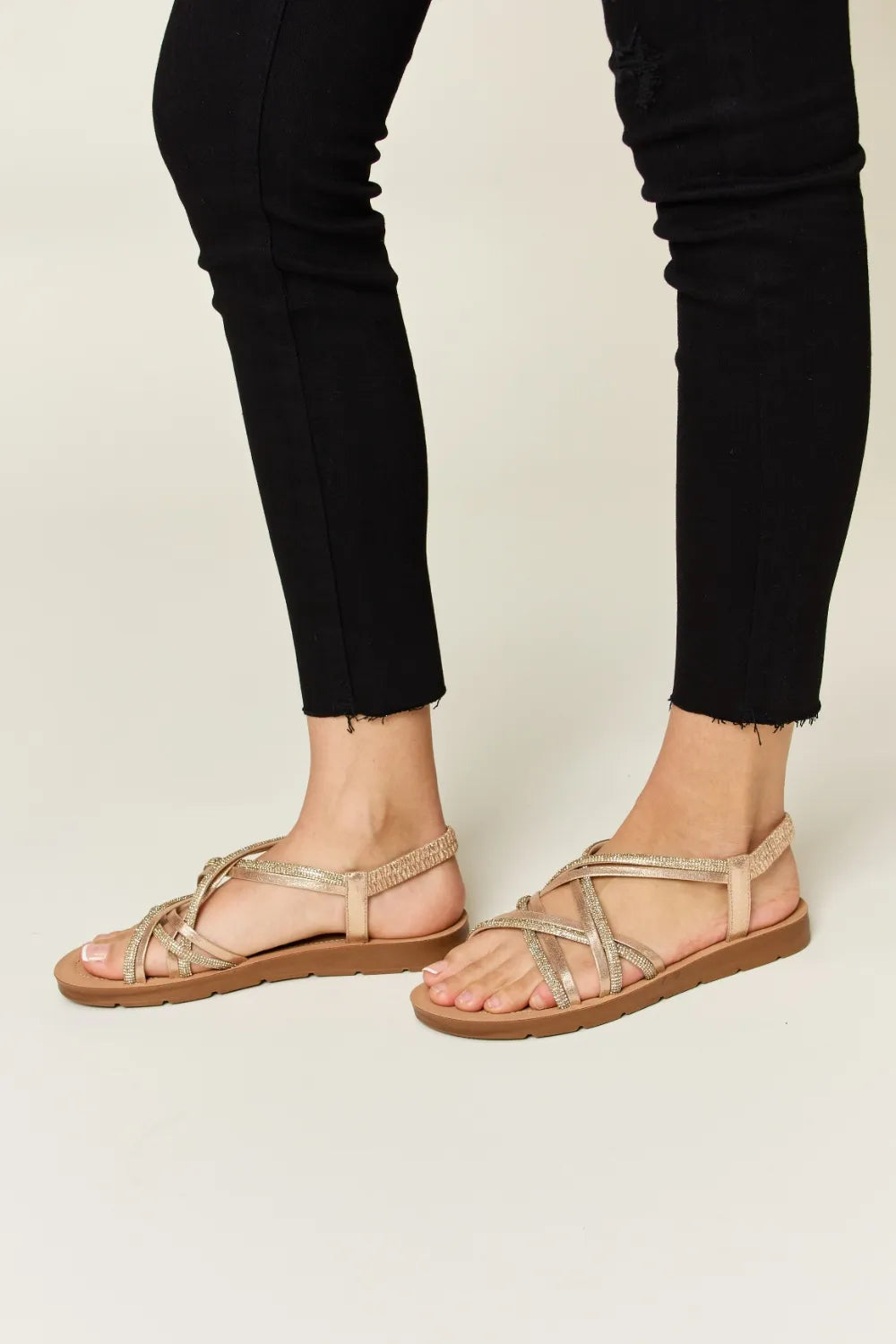 Forever Link Rhinestone Crisscross Flat Sandals - cas7m