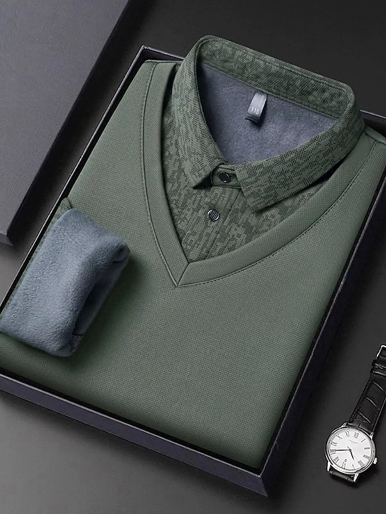 Men's Plus Size Long Sleeve Polo Shirt - cas7m