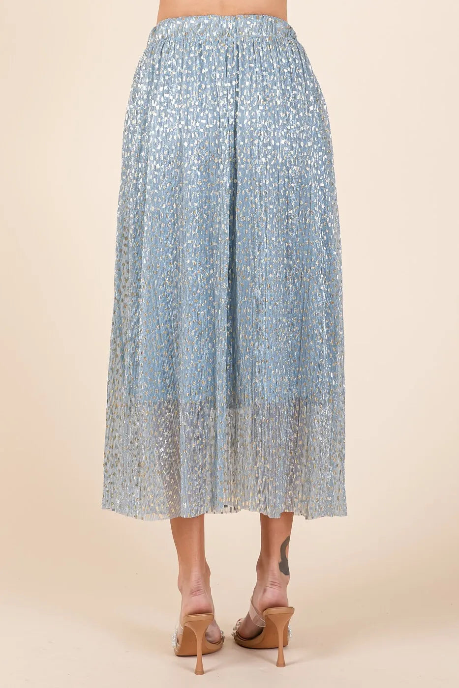 Mittoshop Metallic Glitter Speckle Print Elastic Midi Skirt - cas7m