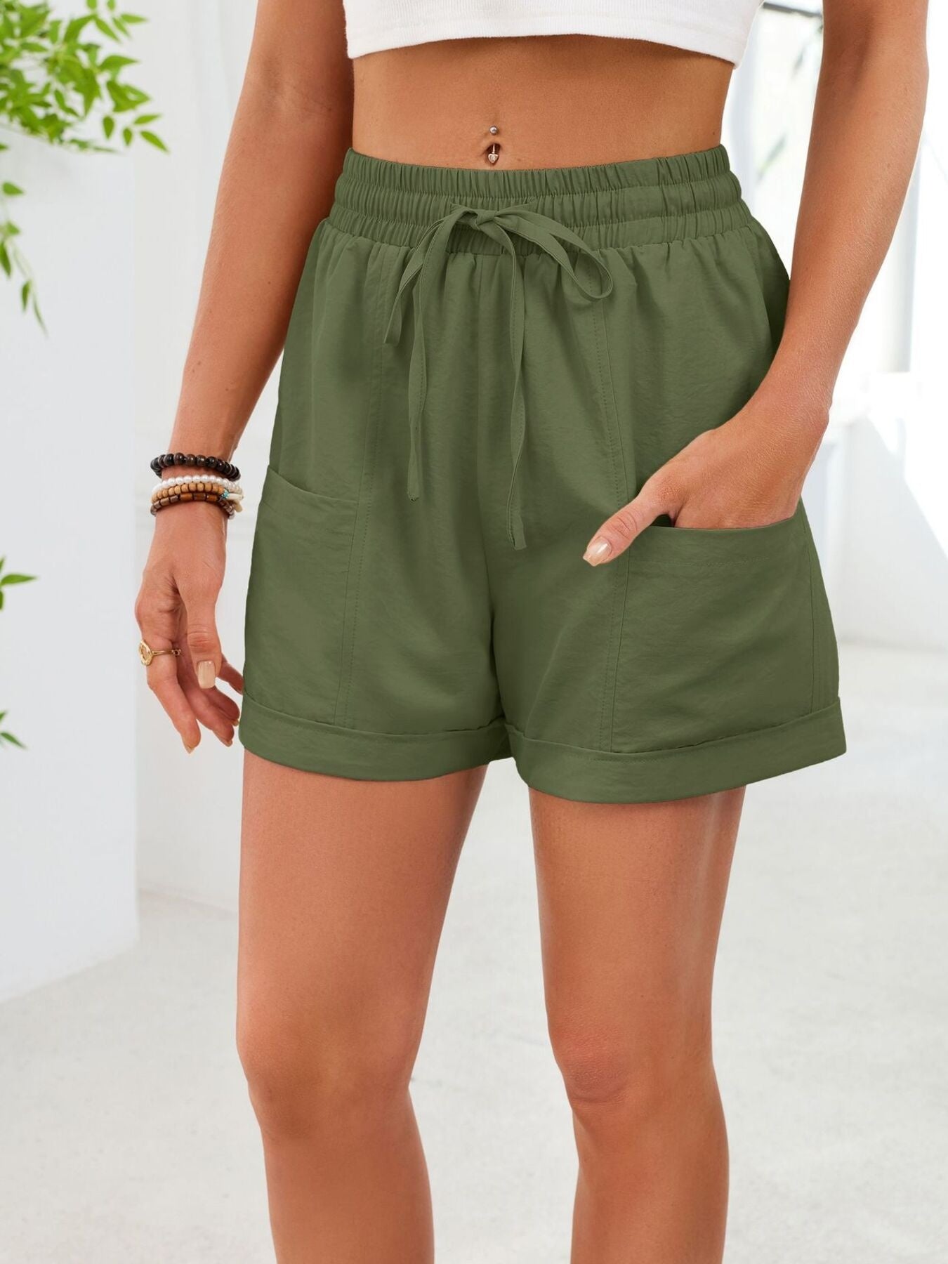 Casual Drawstring Elastic Waist Shorts - cas7m
