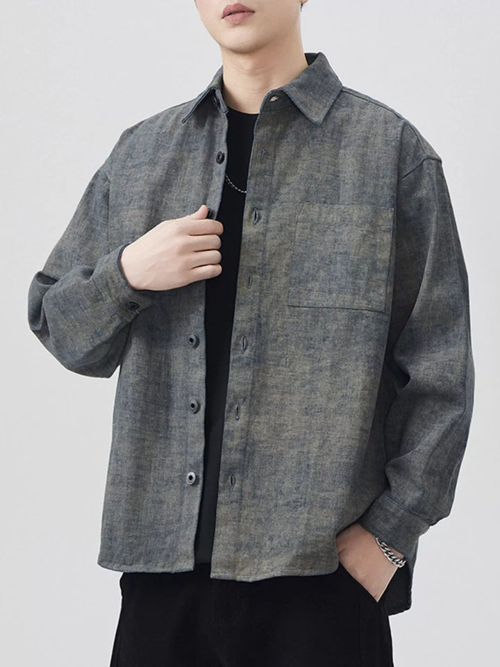Men's Plus Size Button Up Long Sleeve Shirt - cas7m
