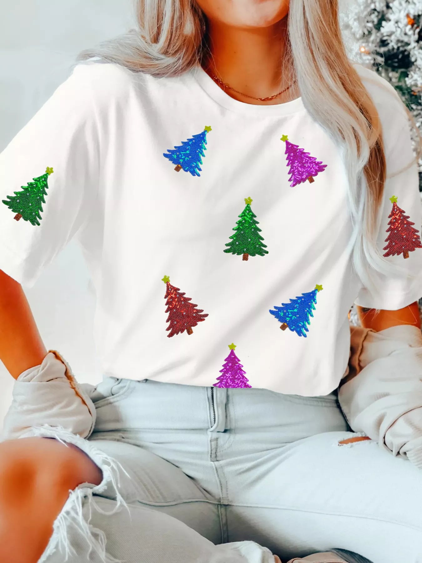 Glam Sequin Blouse: Shimmering Polyester-Cotton Elegance - cas7m