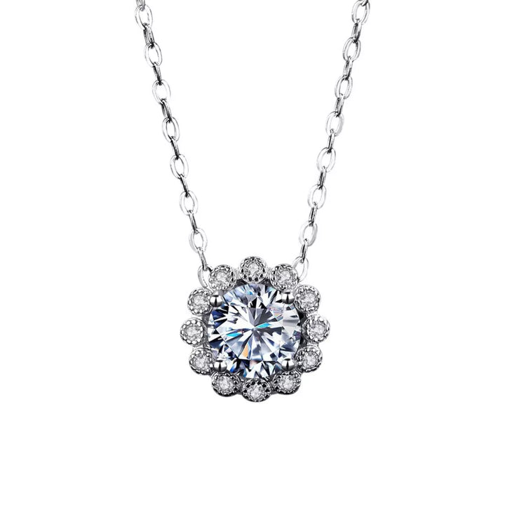 1 Carat Moissanite 925 Sterling Silver Flower Necklace - cas7m