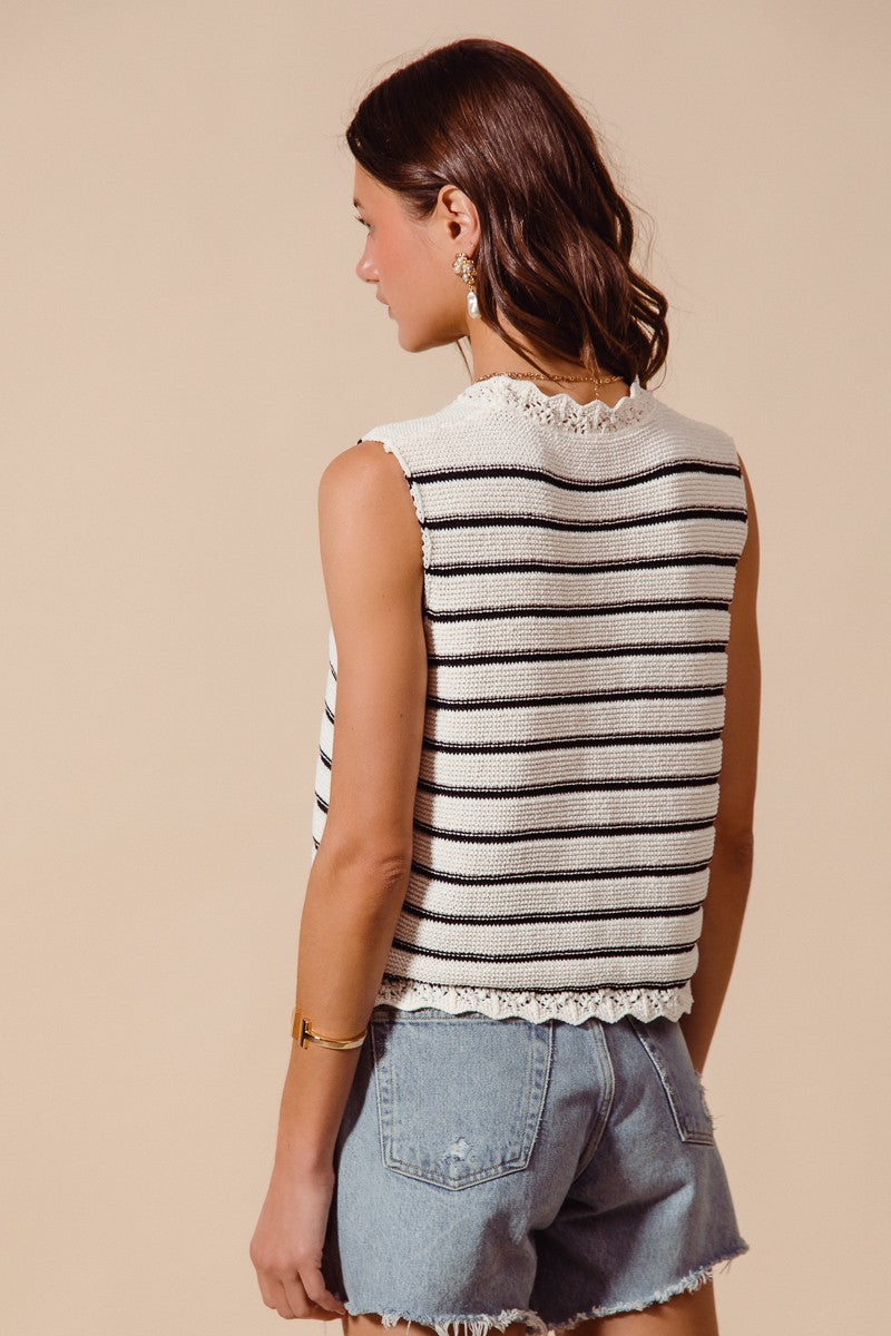 SO ME Buttoned Front Stripe Texture Knitted Sweater Vest - cas7m