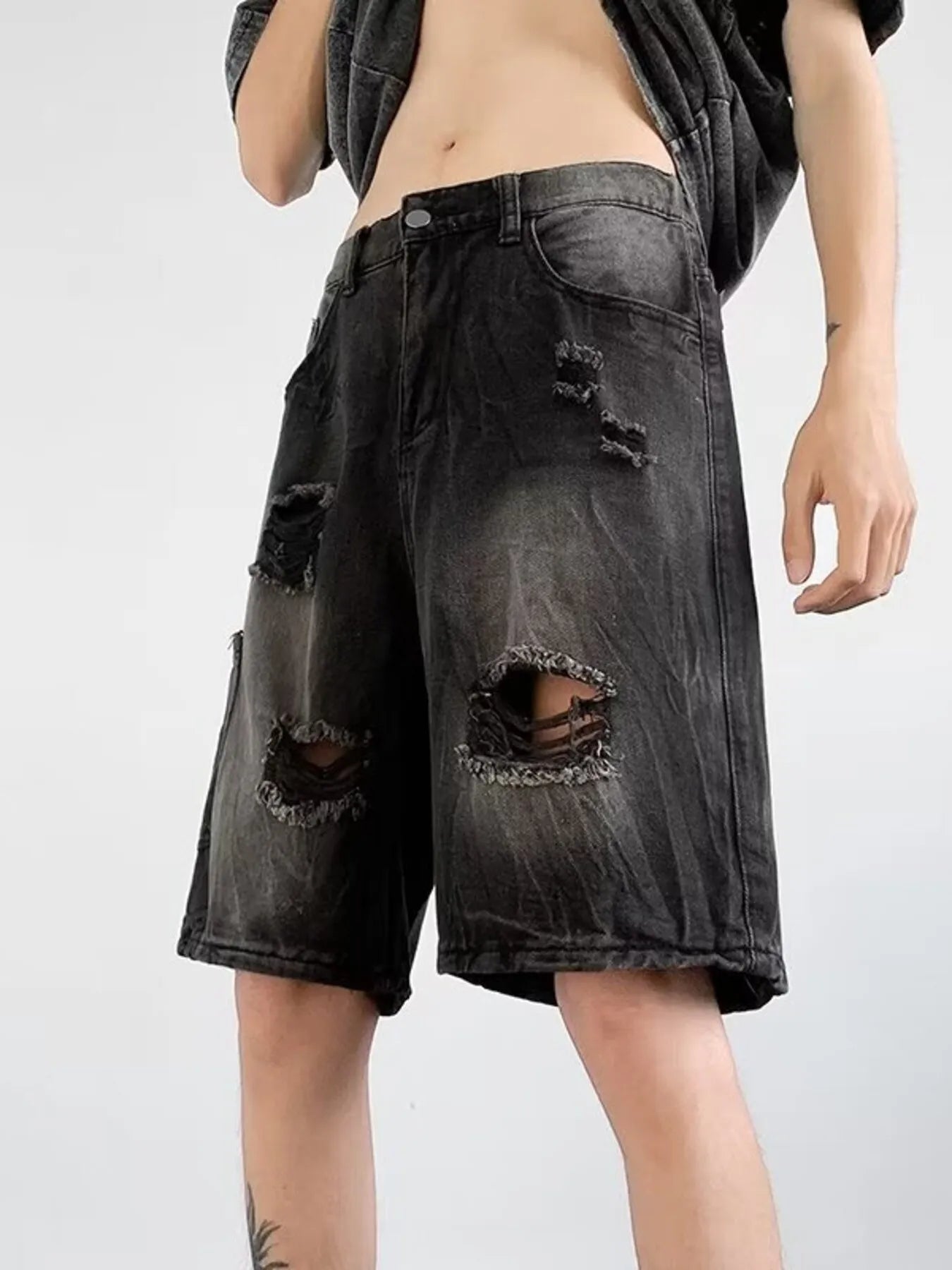 Men's Plus Size Distressed Wide Leg Denim Shorts - cas7m