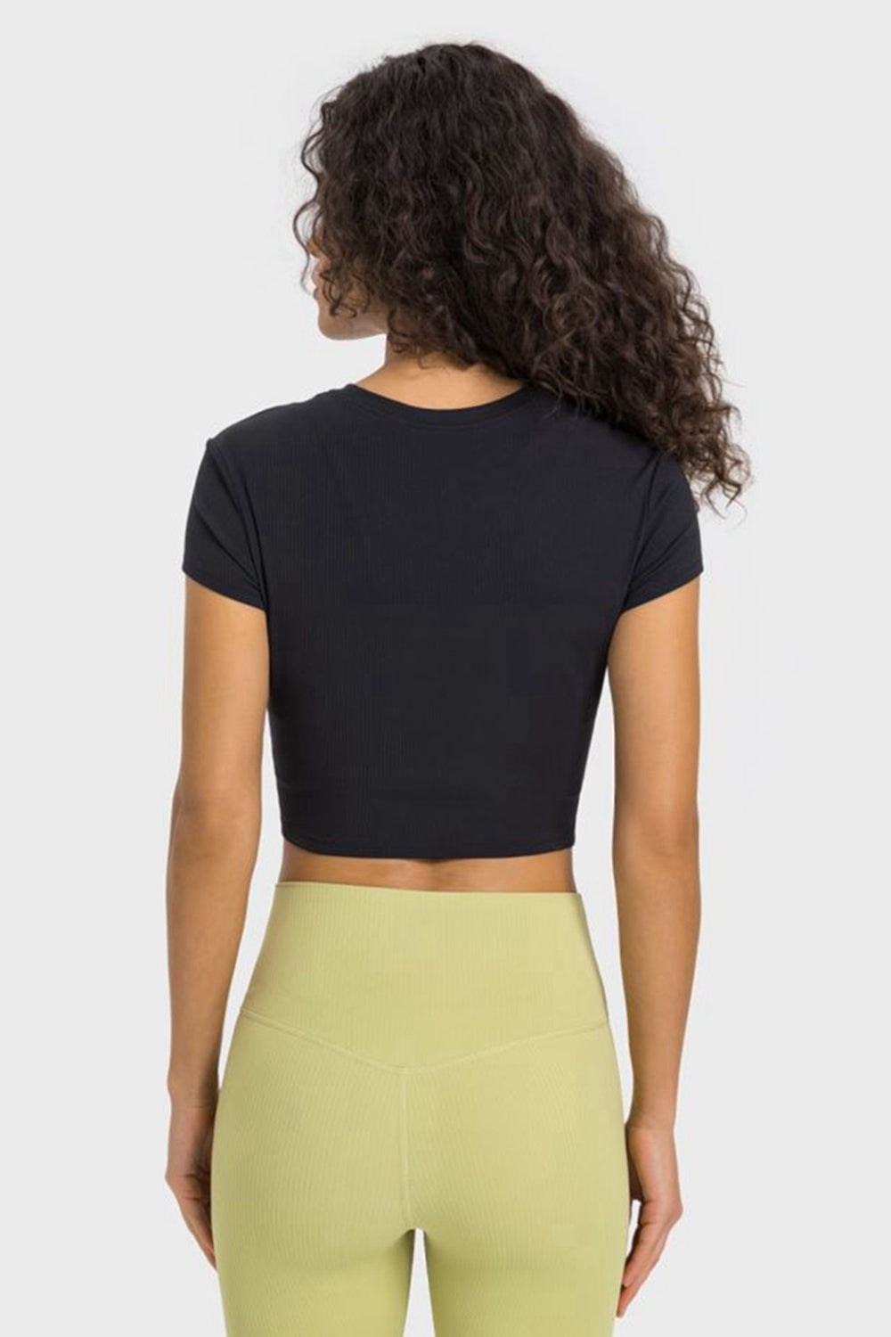 Soft Flex Cropped Yoga Top - Stretchy Solid Short Sleeve - cas7m