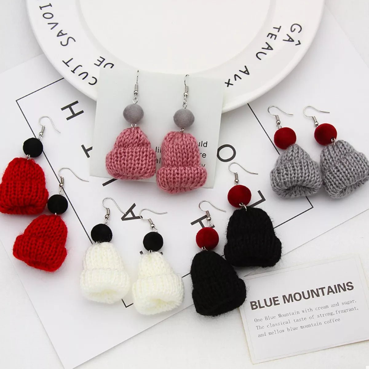 Christmas Knitted Beanie Earrings - cas7m