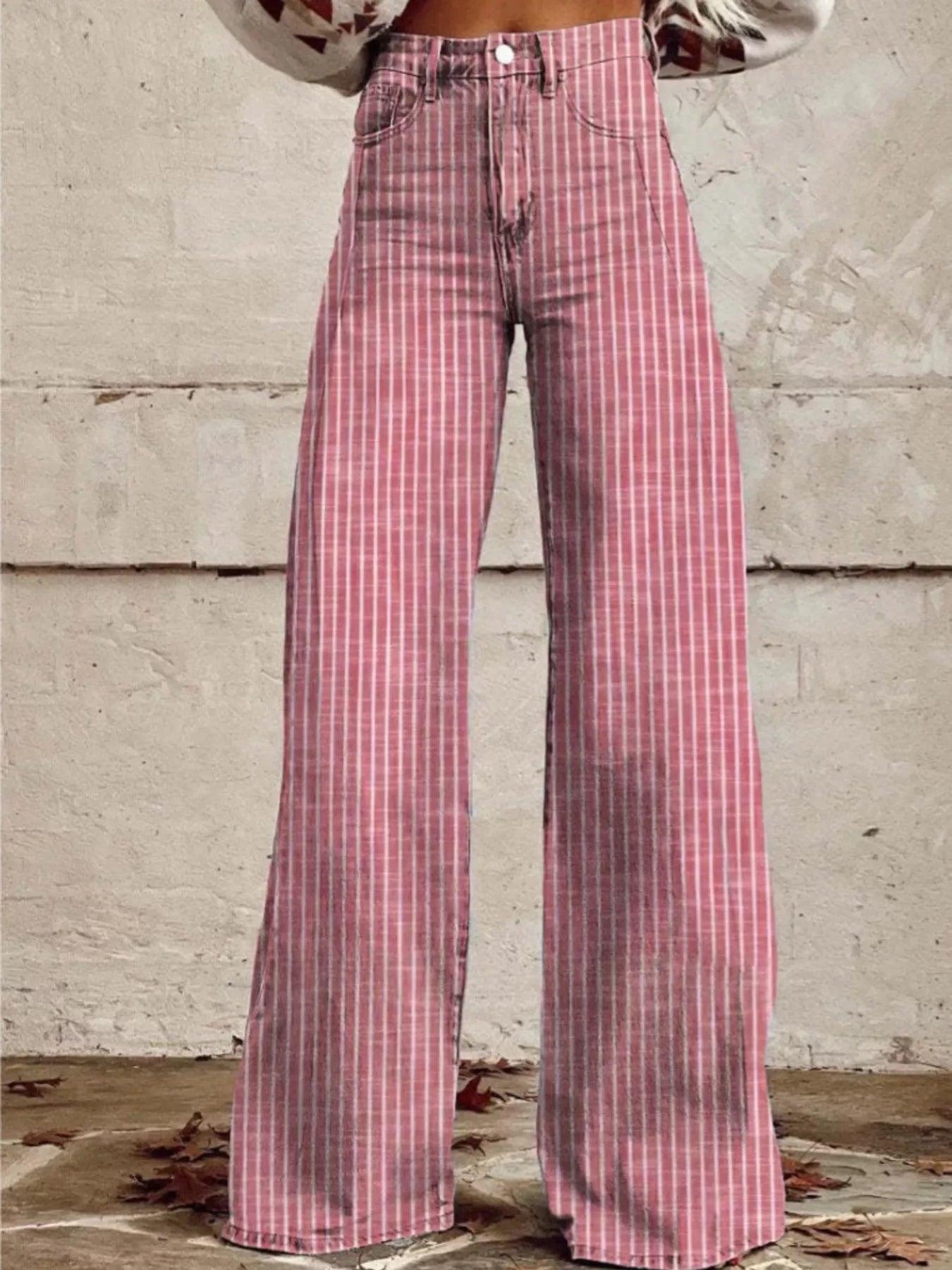 Striped High-Waisted Wide Leg Jeans - cas7m