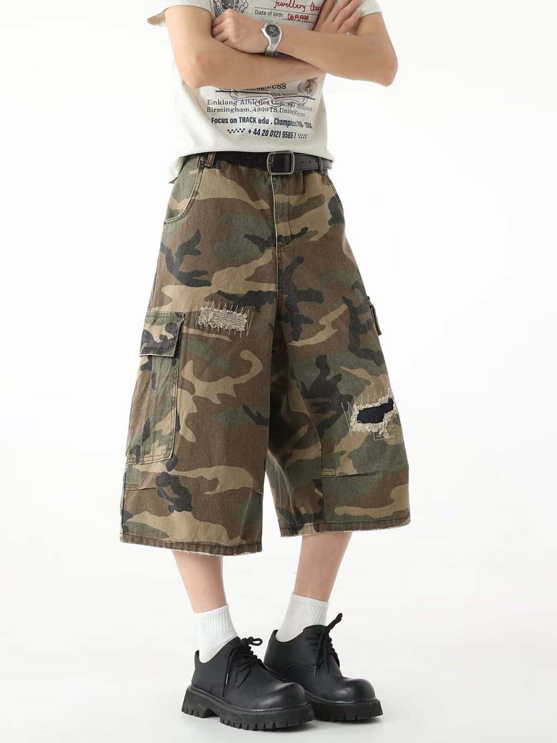 Men's Full Size Distressed Camouflage Denim Shorts Plus Size - cas7m
