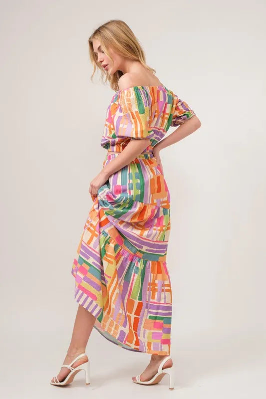 And The Why Asymmetric Geo Printed Tiered Maxi Skirt - cas7m