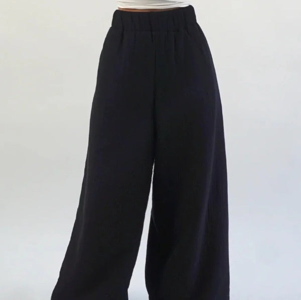 Large Size Summer Silk Ice Wide Leg Pants Women's High Waist Slimming Loose - cas7m