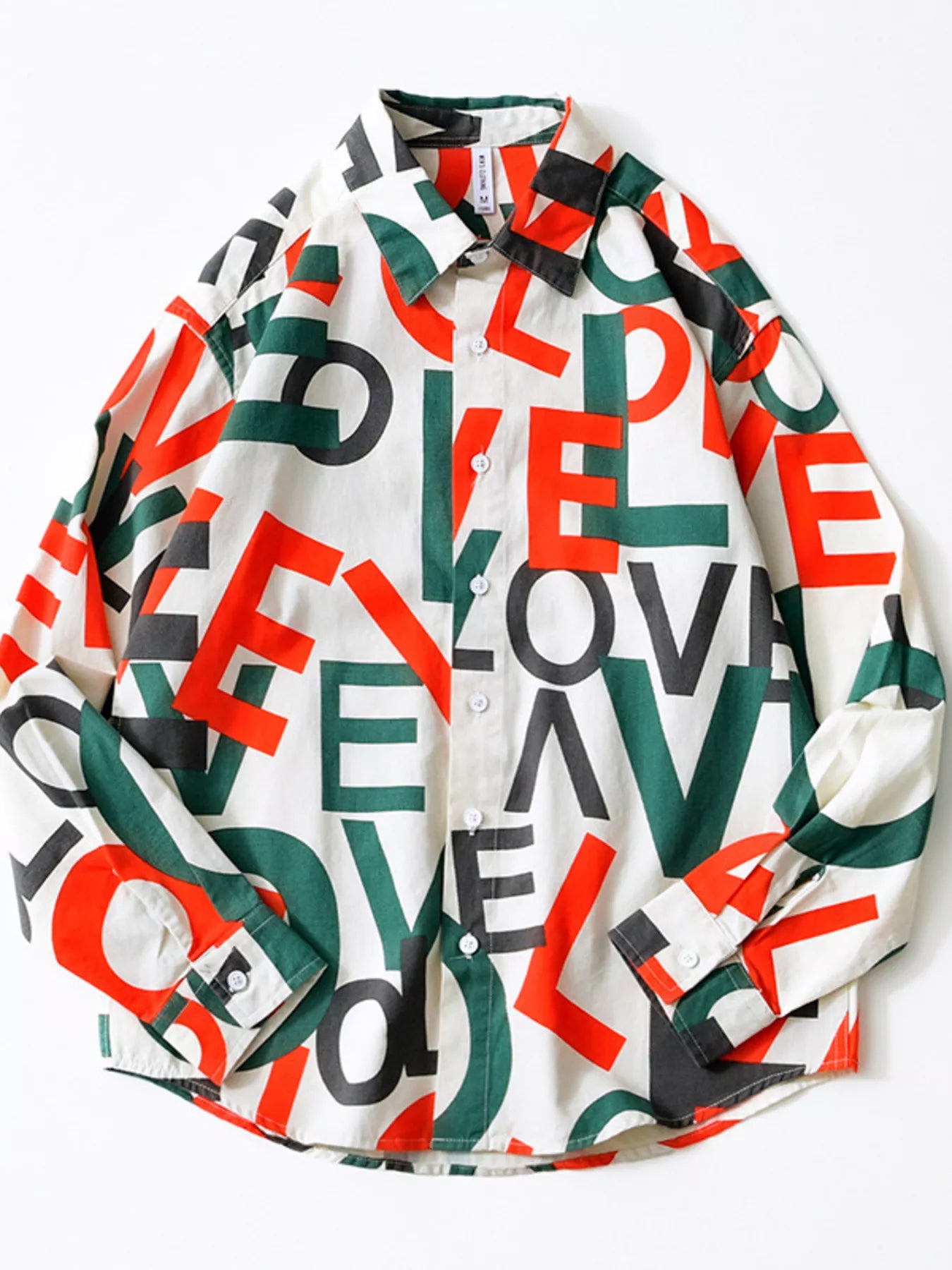 Men's Plus Size Letter Print Long Sleeve Shirt - cas7m