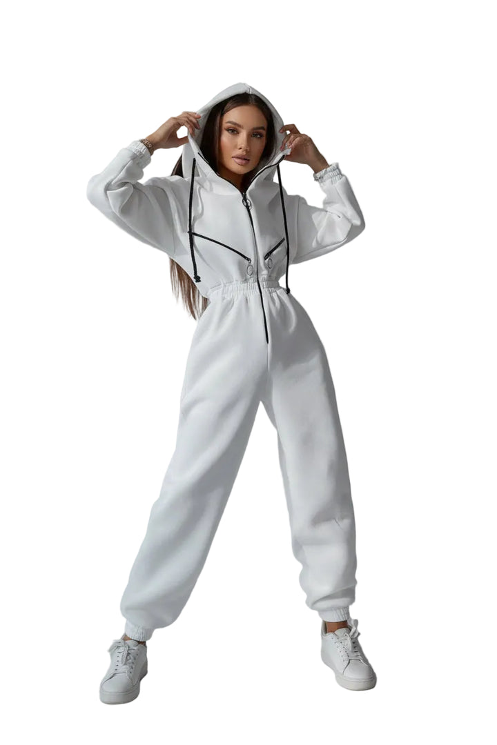 Hooded Zip-Up Long Sleeve Jumpsuit - cas7m