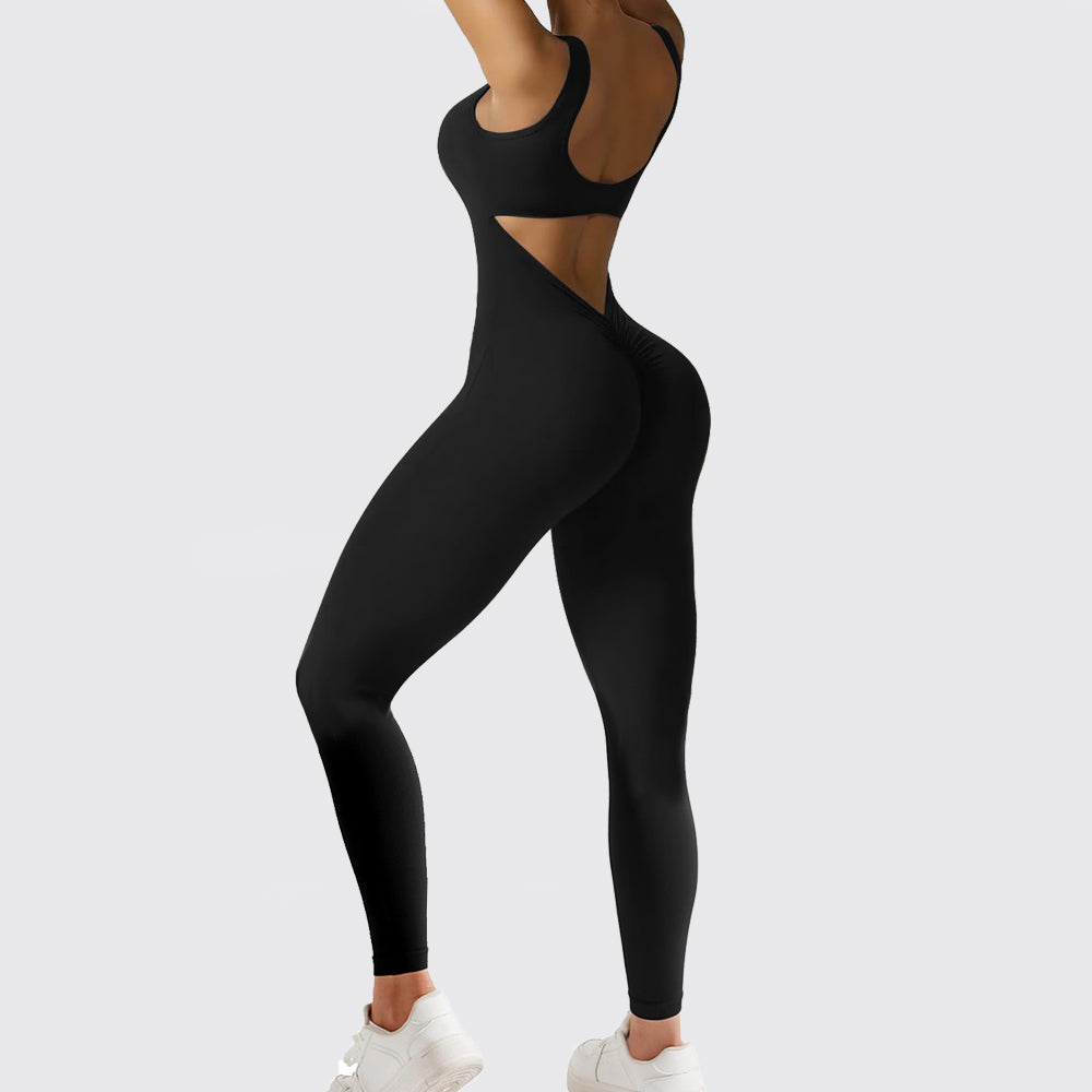 Women Sleeveless Flare Jumpsuits Fitness Yoga Long Pants - cas7m