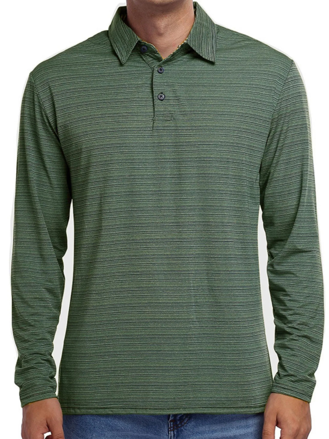 Men's Striped Long Sleeve Polo Shirt - cas7m