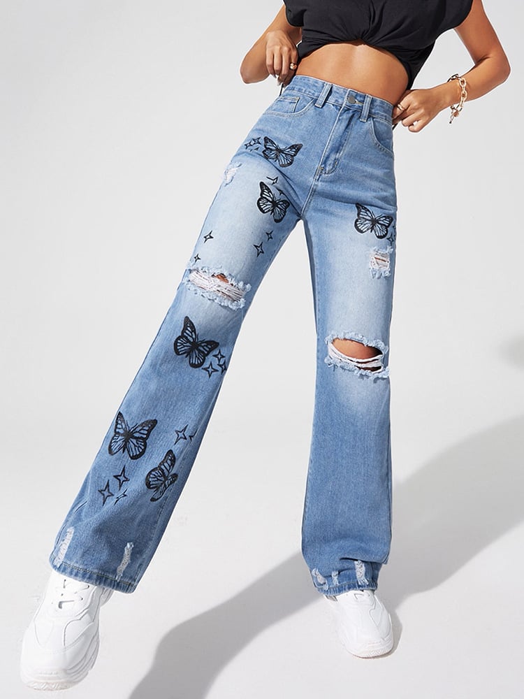 Women's High Waist Wide Leg Explosion Style Jeans