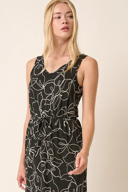 Mittoshop Side Slit Flower Print V-Neck Sleeveless Dress - cas7m
