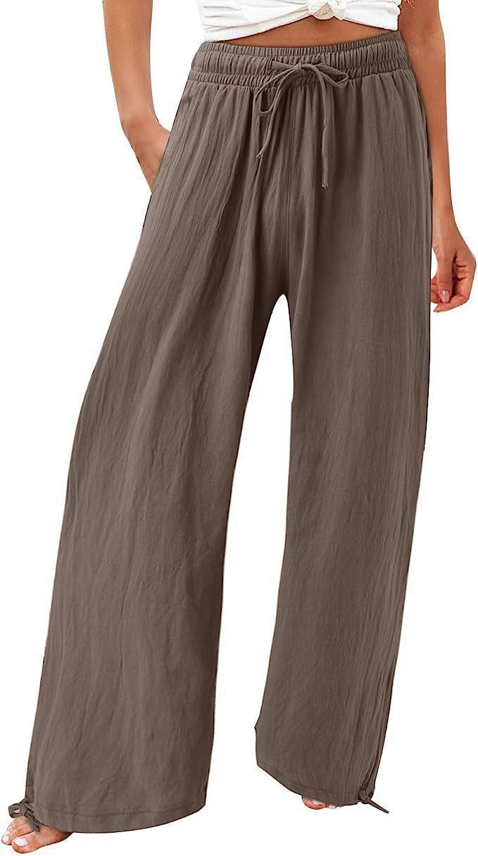 Women's Cotton And Linen Wide-leg Beach Pants Casual Pants - cas7m