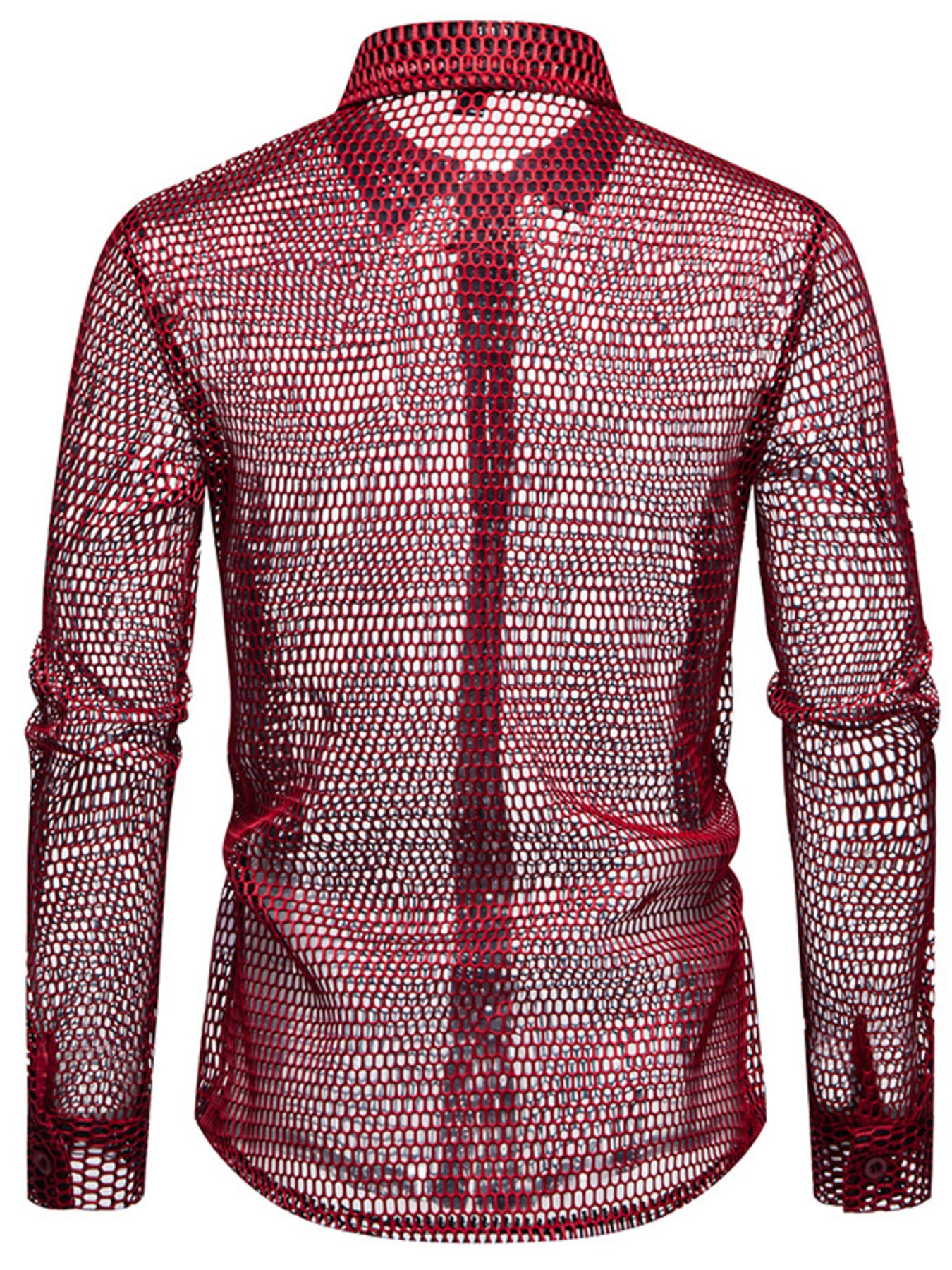 Men's See-Through Mesh Long Sleeve Shirt - cas7m