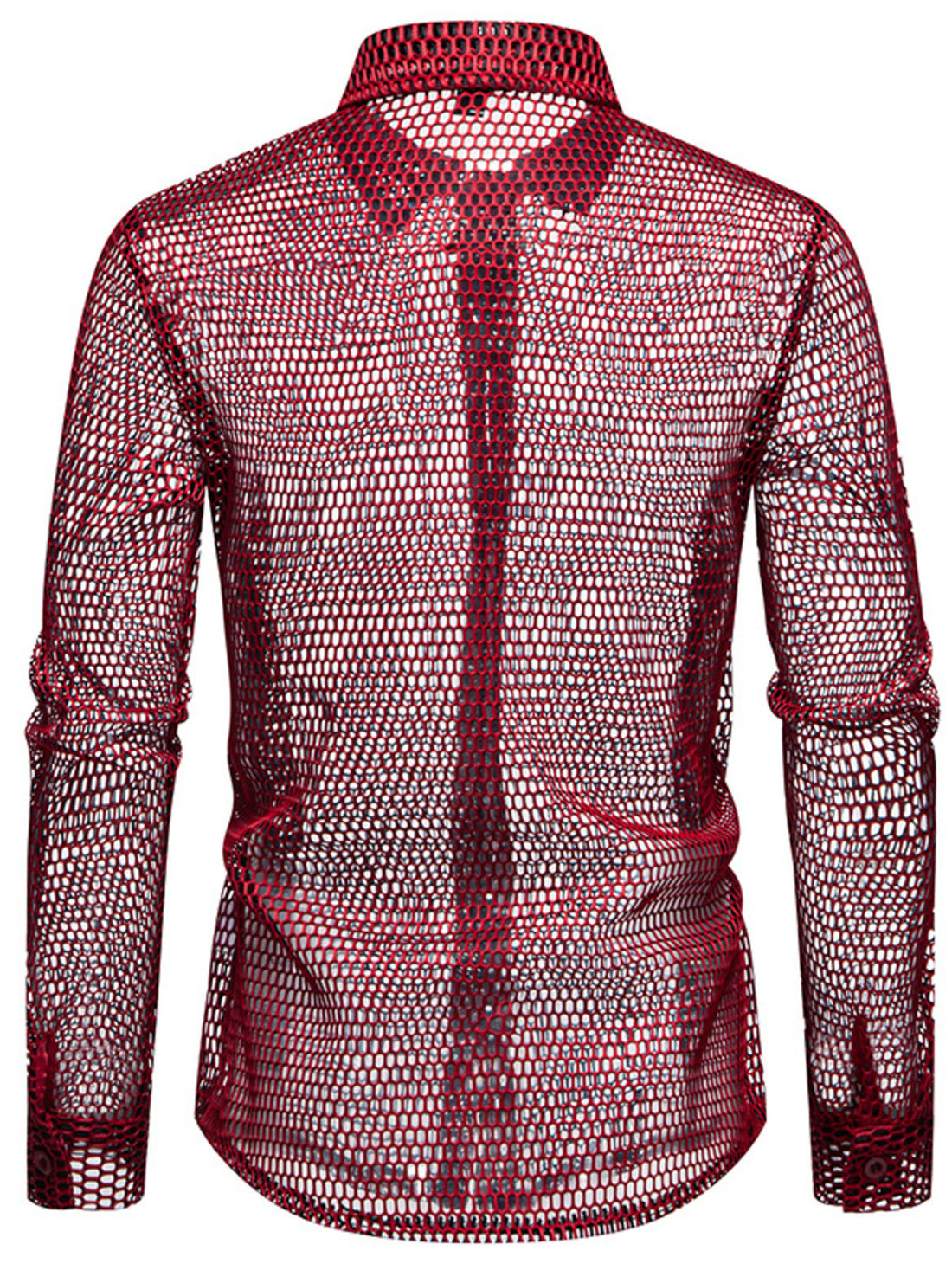 Men's See-Through Mesh Long Sleeve Shirt - cas7m