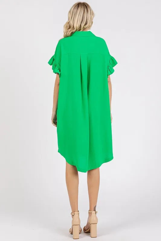 Mittoshop Button Down Flounce Sleeve Dress with Pockets - cas7m