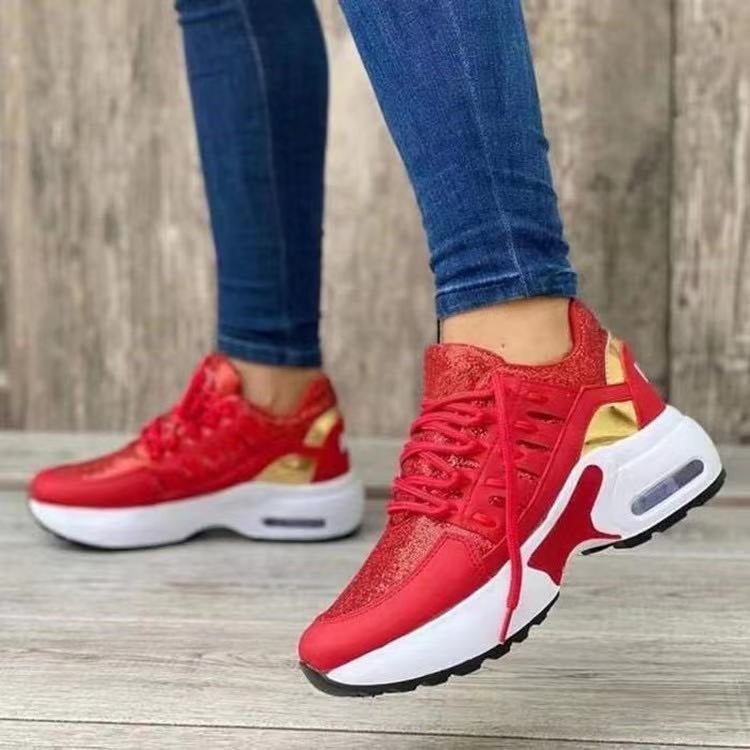 Lace Up Sneakers Women Wedge Heel Running Sports Shoes - cas7m