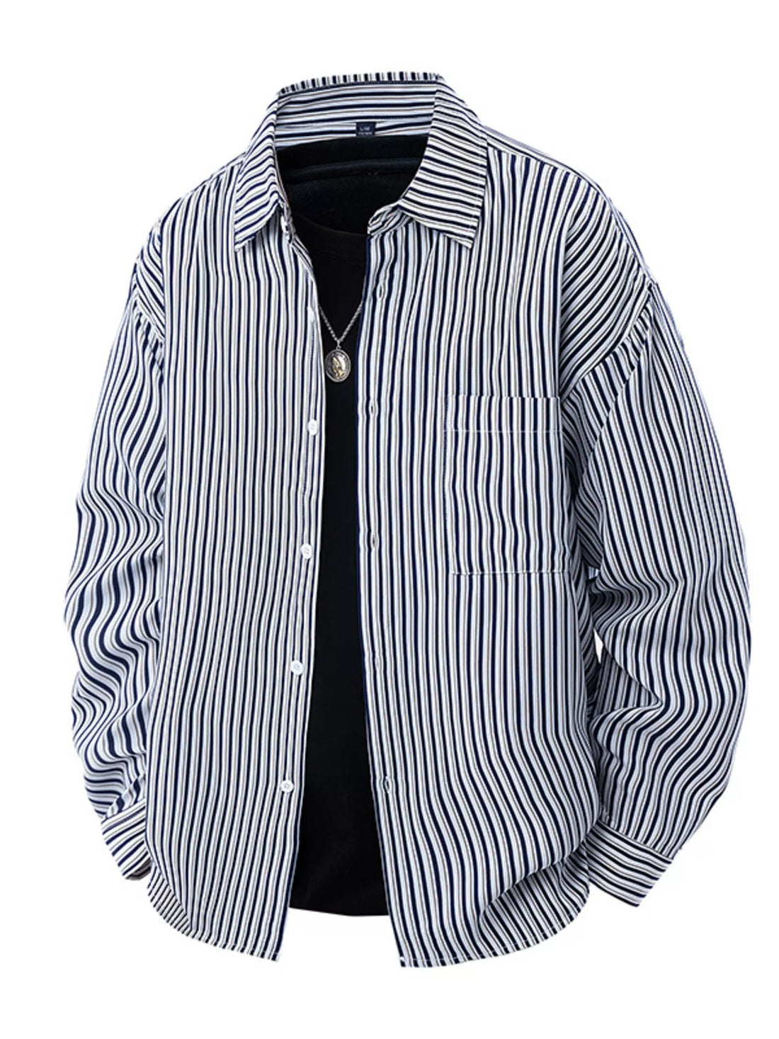 Men's Plus Size Striped Casual Long Sleeve Shirt - cas7m