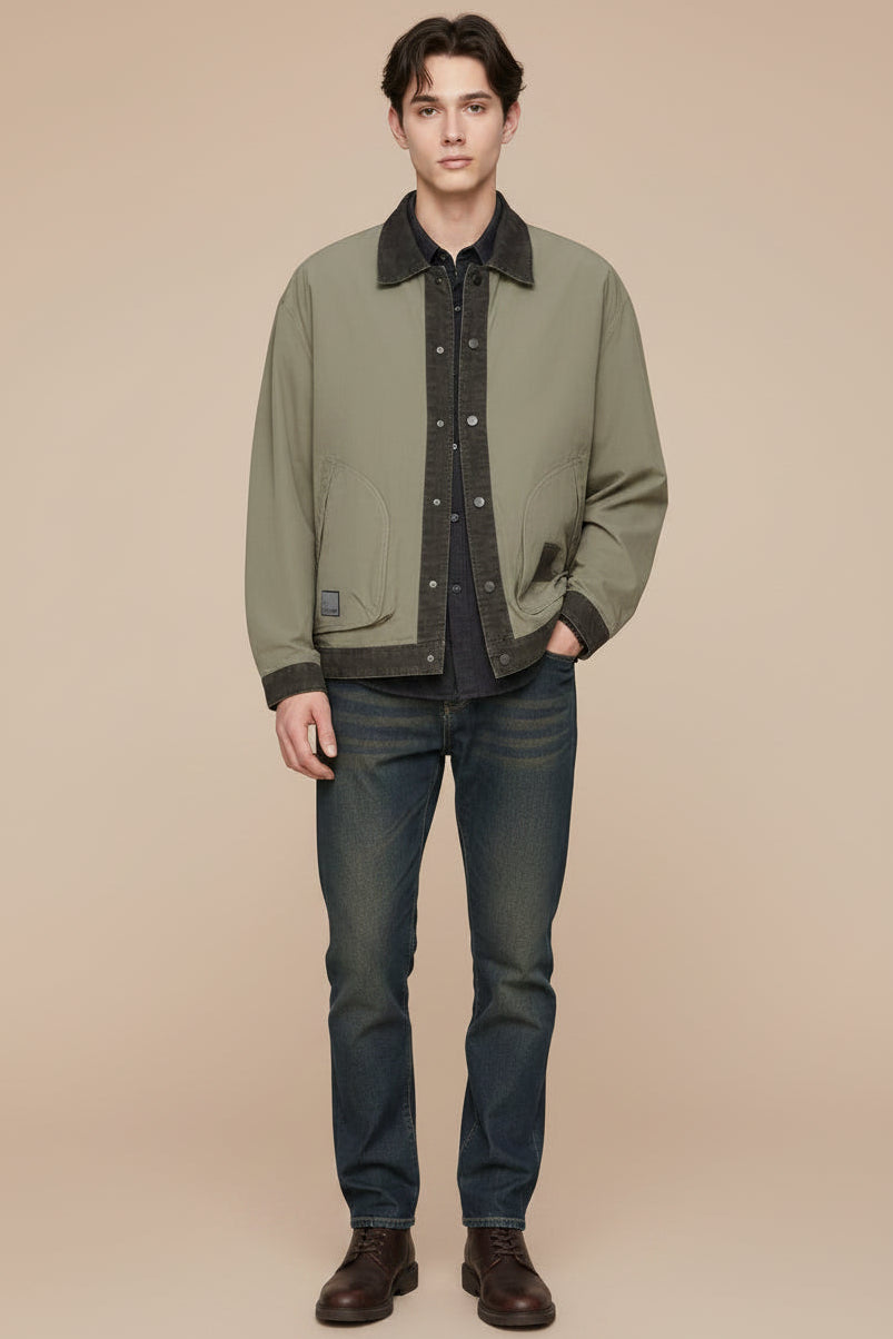 Men's Plus Size Snap Down Long Sleeve Jacket - cas7m