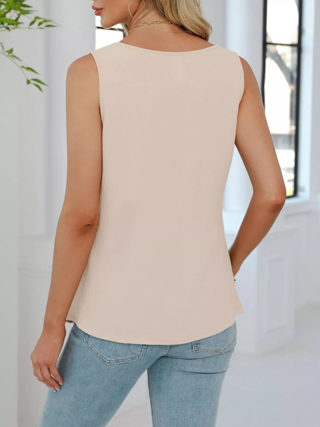 V-Neck Pleated Tank - cas7m