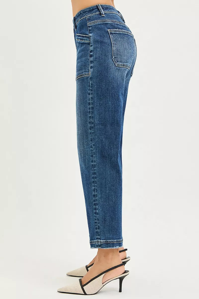 RISEN Slouchy Cropped Baggy Jeans with Front Patch Pocket - cas7m