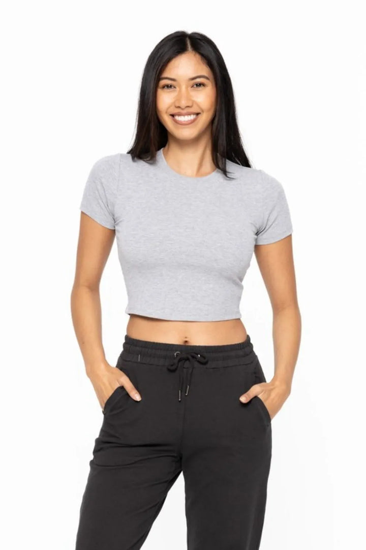 MONO B Essential Micro-ribbed Cropped Athleisure Tee - cas7m