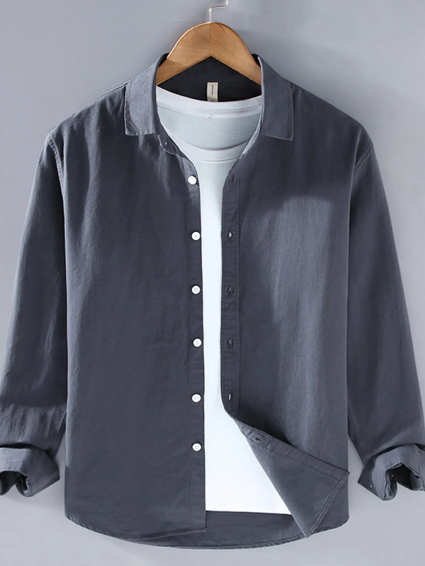 Men's Plus Size Button Up Long Sleeve Shirt - cas7m