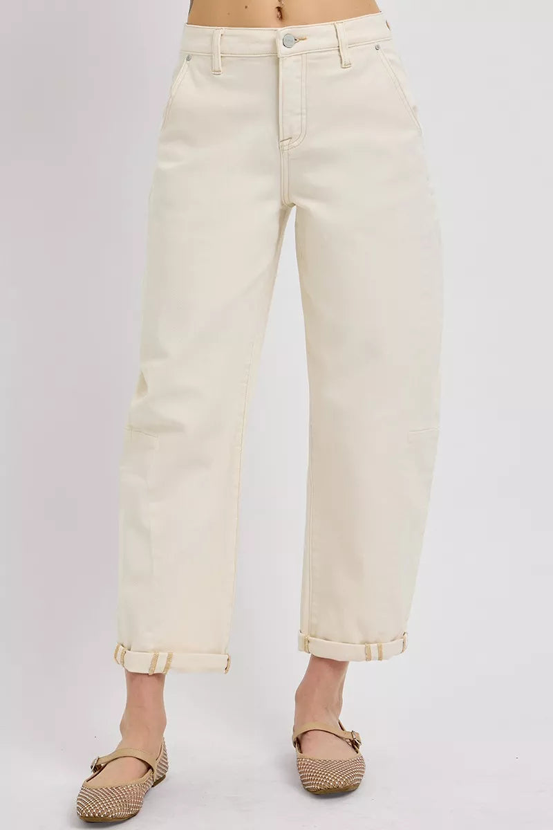 RISEN High Rise Relaxed Barrel Cuffed Jeans - cas7m