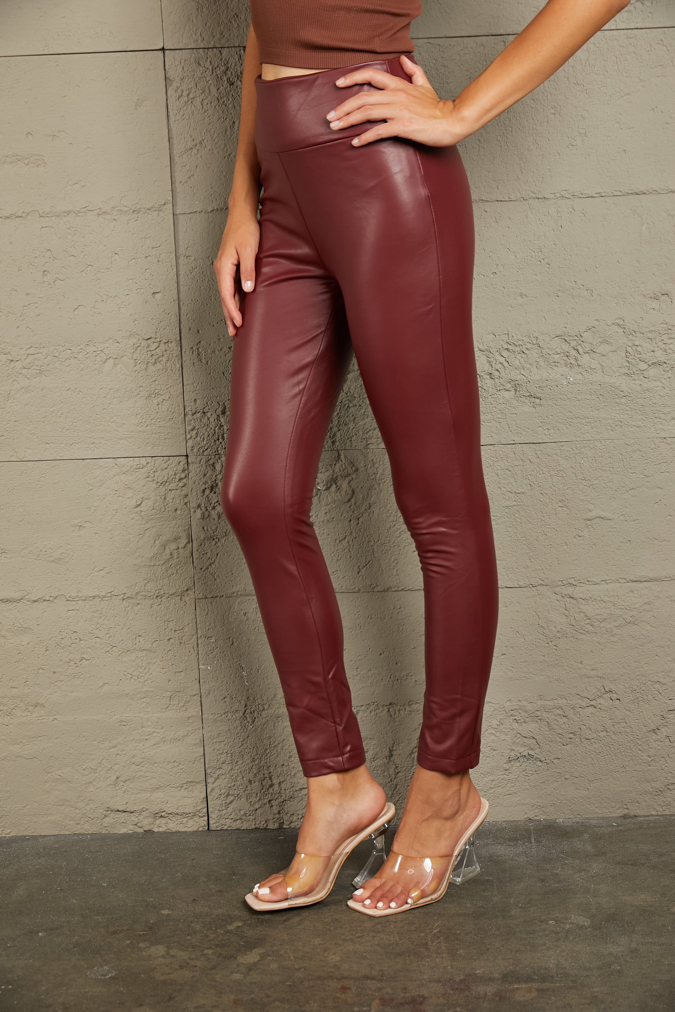 Ivy Lane PU High Waist Straight Pants - cas7m