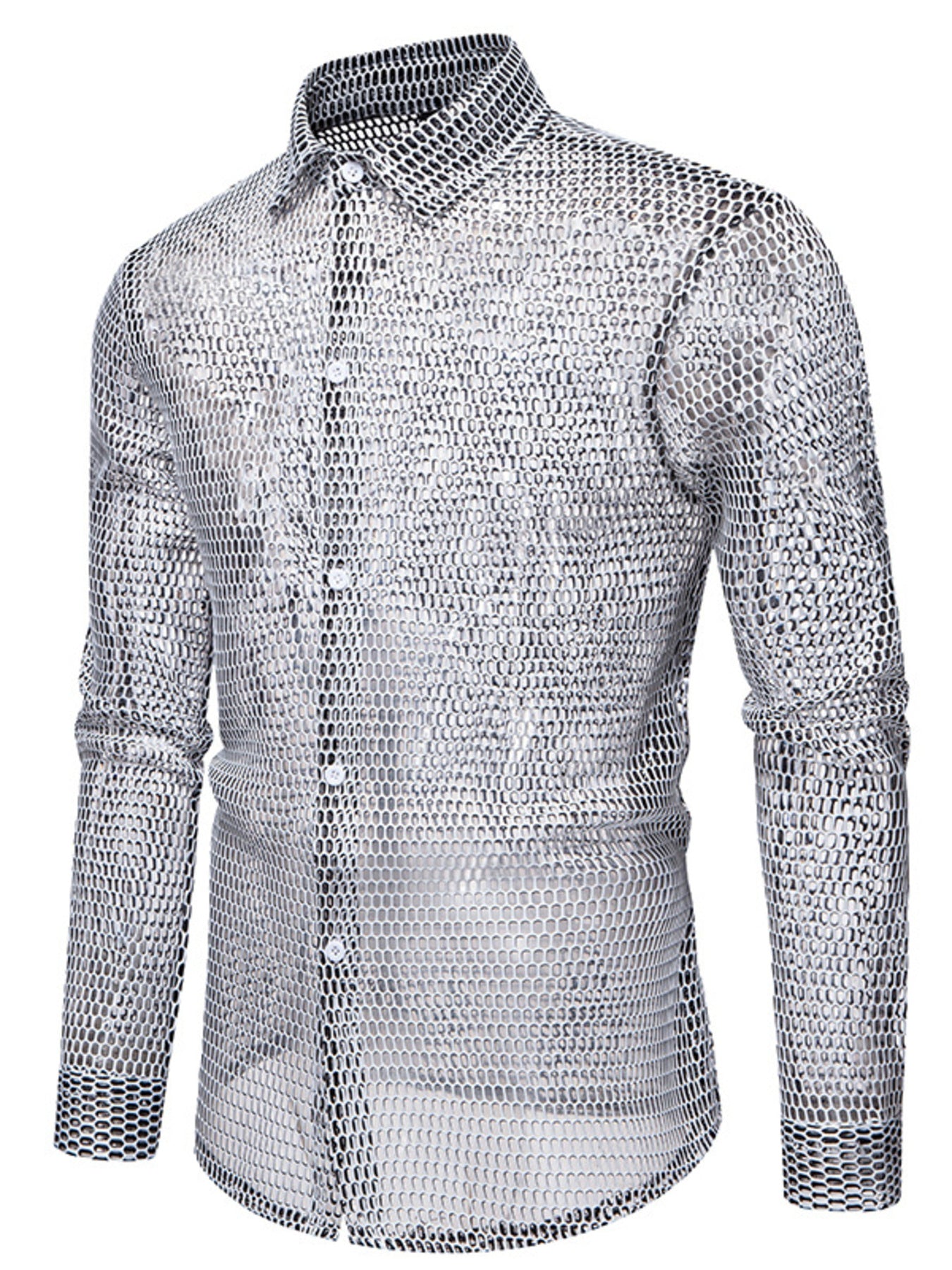 Men's See-Through Mesh Long Sleeve Shirt - cas7m