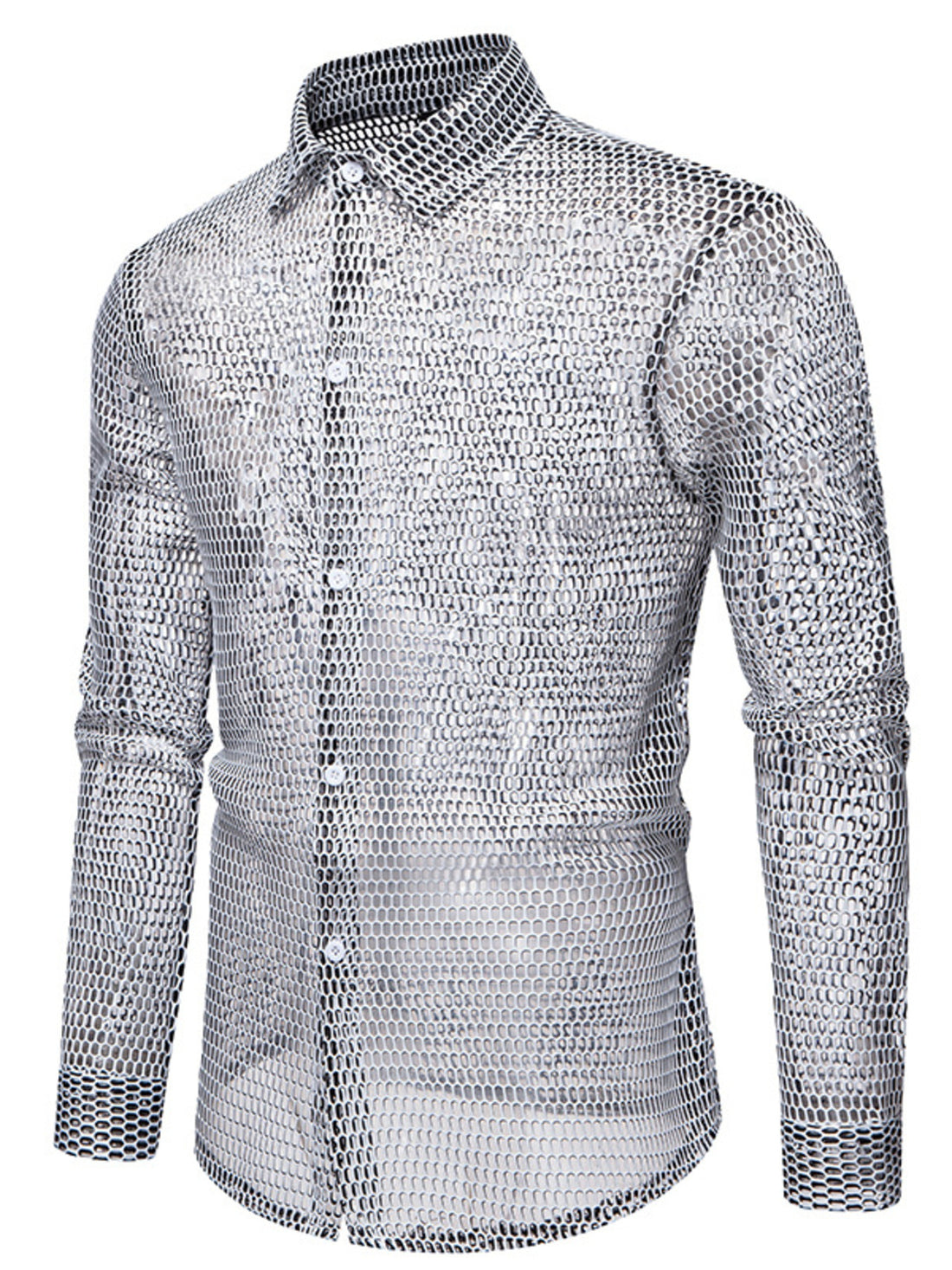 Men's See-Through Mesh Long Sleeve Shirt - cas7m