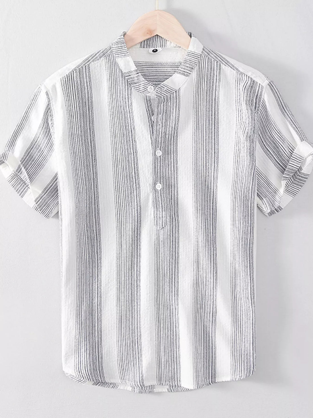 Men's Plus Size Striped Short Sleeve Blouse - cas7m