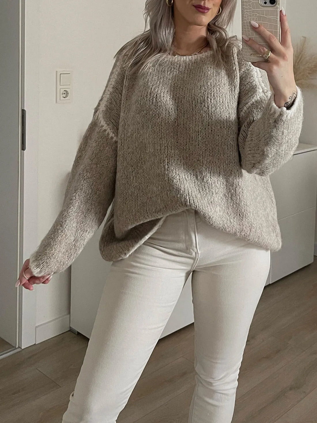 Contrast Trim Oversized Sweater - cas7m