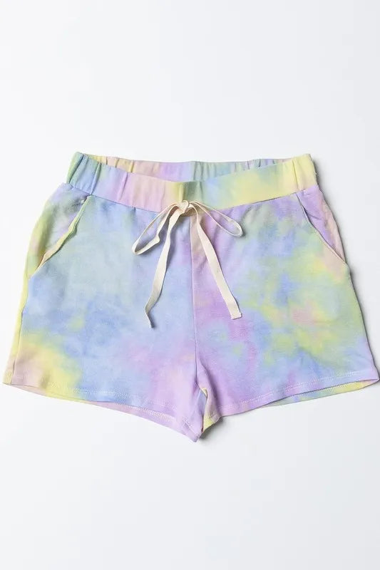 BiBi Tie Dye French Terry Casual Shorts with Twill Tape - cas7m