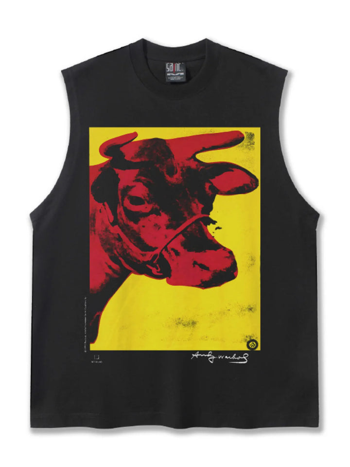 Men's Cow Graphic Round Neck Tank - cas7m