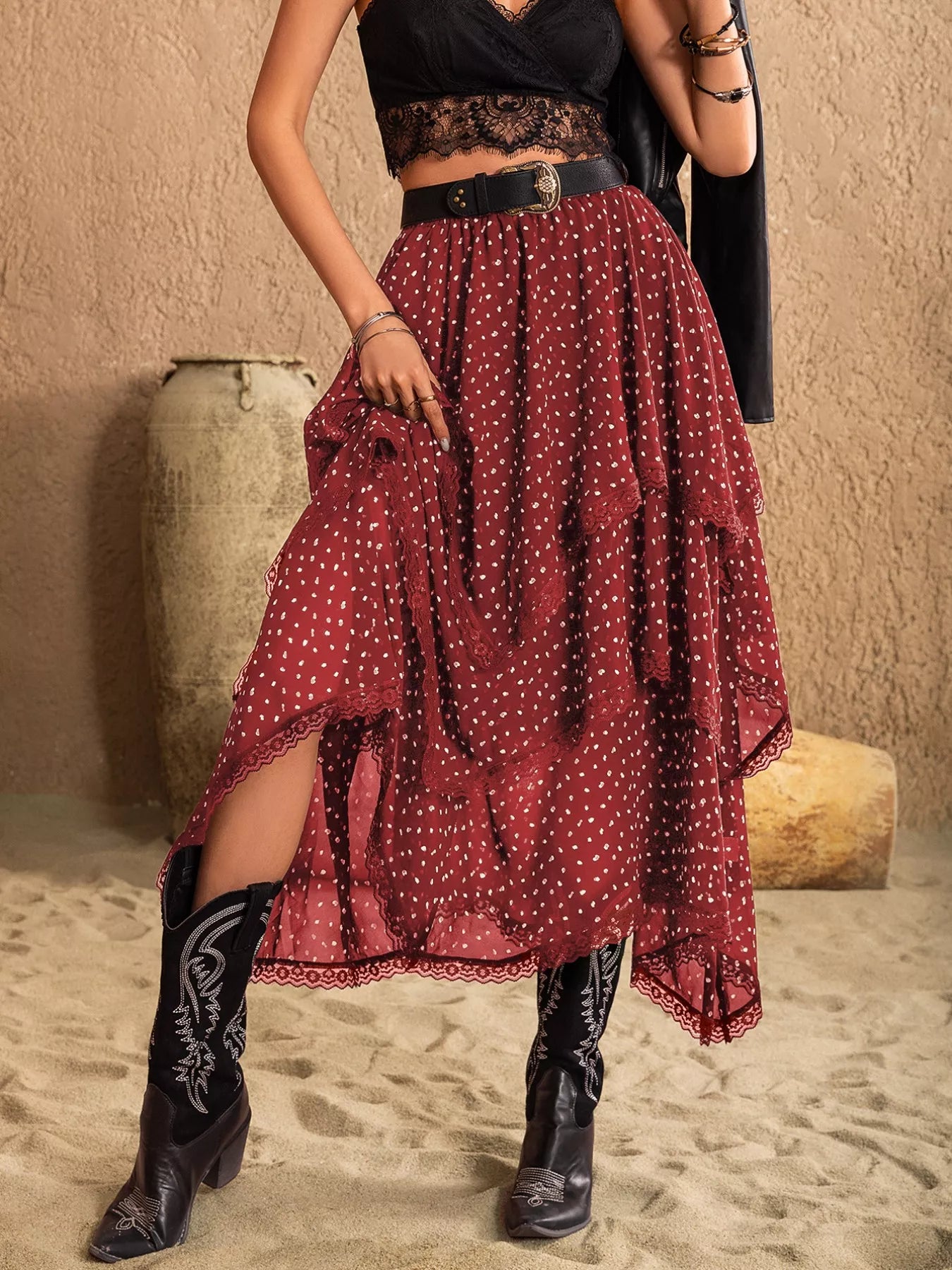 Lace Detail Layered Skirt - cas7m